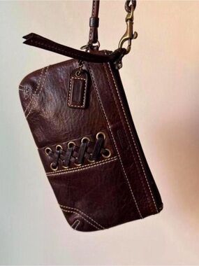 Vintage Coach Laced up Leather Wristlet